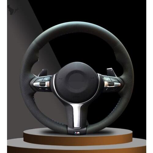 Black Artificial Leather Car Steering Wheel Cover for BMW M3 M4 2014-2016 F33 428i 2015 F30 320d 328i 330i 2016