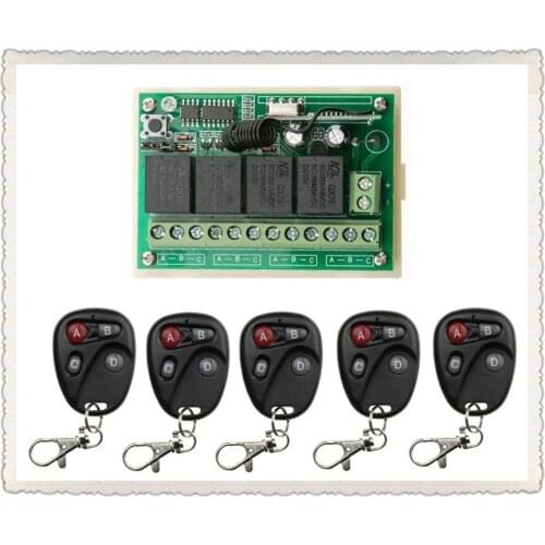 DC12V 4CH 10A Wireless Remote Control Switch System teleswitch 1*Receiver + 5 *Transmitters for Appliances Gate Garage Door