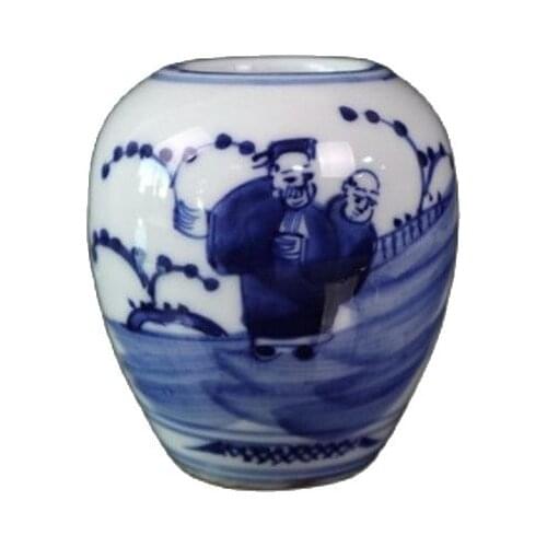 China Old Porcelain Blue And White Figure Pattern Pot
