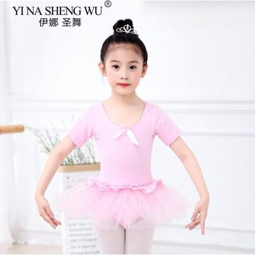Child Short Sleeve Dress Leotards Ballet Dress Tutu Ballet For Girls Children Tulle Dance Gymnastics High Quality Balle Dress