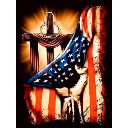 Stars and Stripes Crucifix Man Hand Diamond Painting Round Full Drill Nouveaute DIY Mosaic Embroidery 5D Cross Stitch Pattern