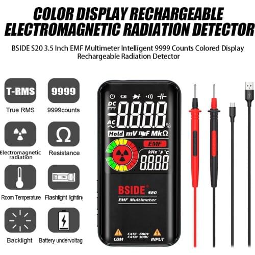 BSIDE S20 3.5 Inch EMF Multimeter With Test Pen Intelligent 9999 Counts Colored LCD Display Rechargeable Radiation Detector