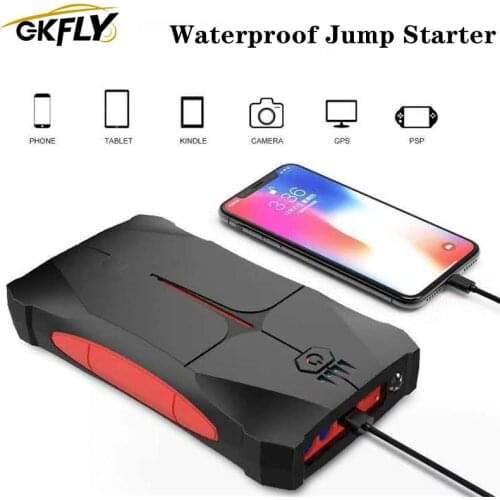 GKFLY New Waterproof Car Jump Starter Emergency Starting Device Car Battery Booster Buster Portable Power Bank Starter Cable