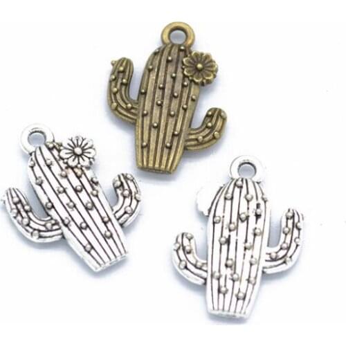 20pcs Tibetan Silver Charms desert Cactus flower Pendants Making DIY Finding Jewelry 20*15mm