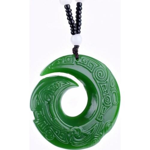 Dropshipping Green HETIAN Jades Donut Pendant Necklace Hand-carved Chinese dragon Pendants Women Mens Fashion Jewelry
