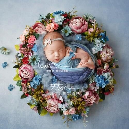 Newborn Photography Props 50cm Artificial Flower Wreath Baby Photo Shooting Prop Fotografia Acessorio Christmas Home Decoration
