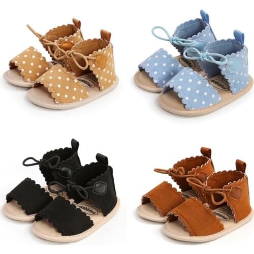 2021 Baby Girls Fashion Sandals Summer Soft Sole Flat breathable Princess Shoes Polka-dot Lace-up Non-slip First Walkers 0-24M