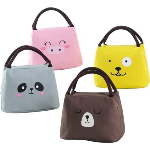 Cute Lunch Bag Floral and Cartoon Print Multipurpose Portable Food Storage Bag Gray/Coffee/Pink/Yellow