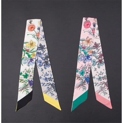 Designed bag scarf floral print ladies summer silk scarf fashion ladies hair band turban neck scarf tie bag handle ribbon C23