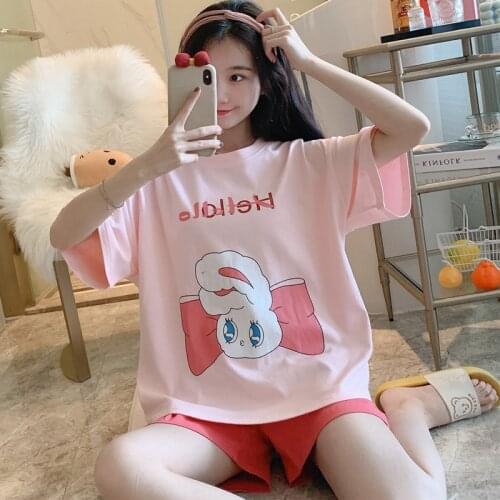 Women Sleepwear Summer Pajamas Short Sleeved Shorts Suit Plus Size XXXL Cartoon Loose Version Pajama Set Cotton