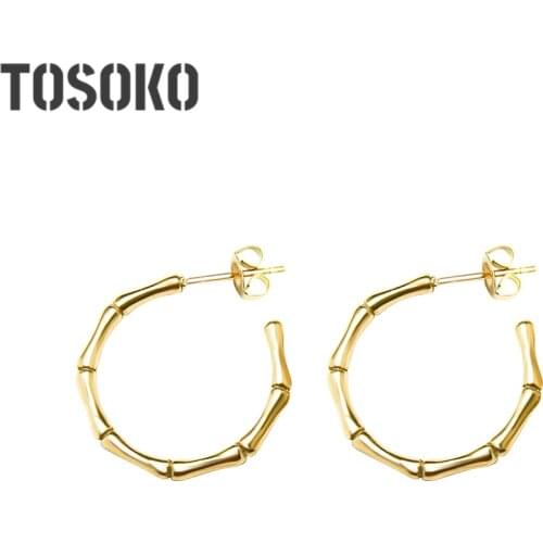 TOSOKO Stainless Steel Stainless Steel Bamboo Ring Earrings Letter C Shape Opening Earrings Jewelry For Female BSF271