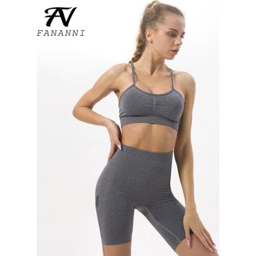 FANANNI New Style Yoga Clothes Women Quick-Drying Yoga Vest Shorts Suit Sports Running Fitness Seamless Bra Set
