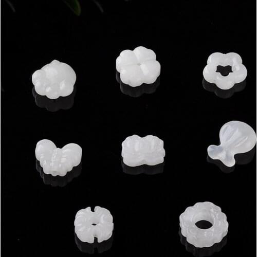 1 Pc Natural Nephrite White Jade Cute Carving Butterfly Cat Paw Separated Beads DIY Making Pendant Bracelet Earring Jewelry