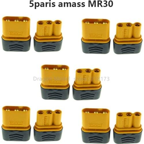 10PCS/5Pairs Amass MR30 Male Female Connector plug with sheath High current three-pin straight head connector for RC drones