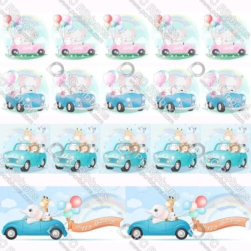 16-75MM Cartoon Elephant&Car Printed Grosgrain&Sati&Foe&Lanyard DIY Handmade Materials Christmas Wedding Gift Wrap Tape 50yards