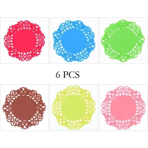 6/12 Pcs creative Circular The Silicone Hollow Out coasters Non-slip The Hot Insulation Mat Place Mats Kitchen Supplies