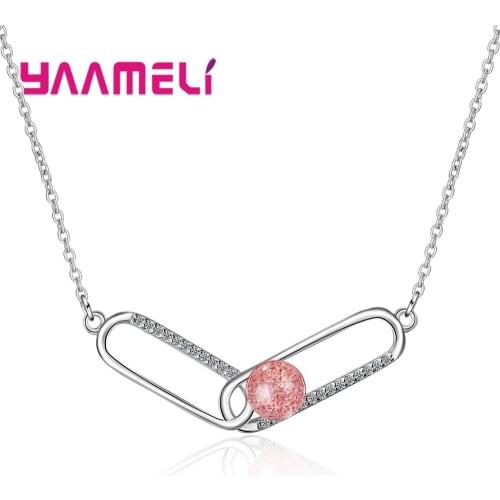 925 Sterling Silver Pin Pendant Necklace Cubic Zirconia Paved Women Modern Necklaces Lucky Strawberry Crystal Unique Collares