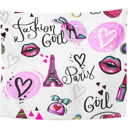 Abstract for Girl Teenagers Kiss Lips Patch Badges Paris Tapestry Home Decor Wall Hanging for Living Room Bedroom Dorm 50x60