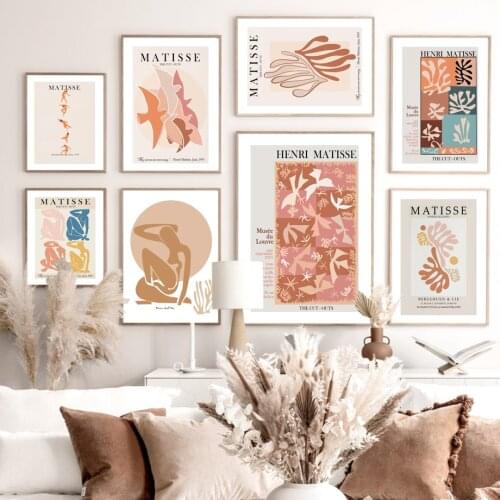 Abstract Matisse Coral Grass Birds Nude Figure Wall Art Print Canvas Painting Nordic Poster Wall Pictures For Living Room Decor