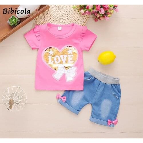 BibiCola toddler baby girls summer clothing sets candy pattern girls summer clothes set kids fashion sport suit set