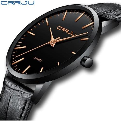Luxury Mens Watches CRRJU Men Ultra Thin Waterproof Sport Quartz WristWatch Male Slim Leather Strap gift Clock reloj hombre