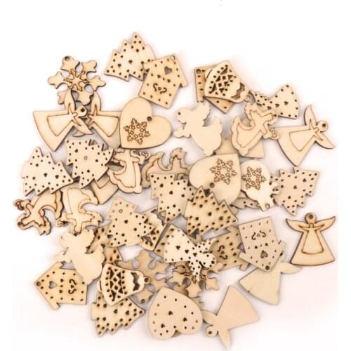 Handmade Wooden Crafts Accessories Home Decoration Scrapbooks Children Painting DIY Mix Christmas Series Ornaments 25-30mm 20pcs