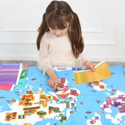 Kids World Map Stickers Montessori Materials Educational Toys For Children World Cultural Cognition Mosaic Sticker Baby Toy