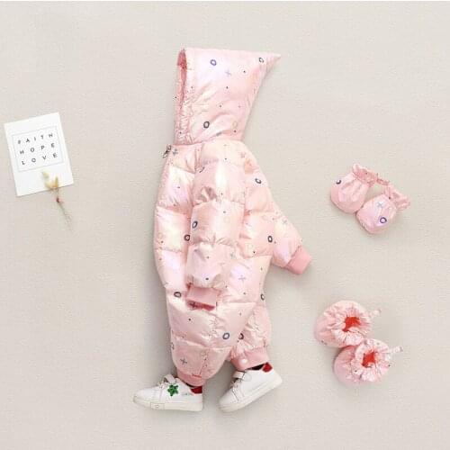 2021 Baby Winter Rompers Cartoon Hooded Waterproof Newborn Baby Girls Snowsuit Toddler Boys Jumpsuits Overalls Infant Coat