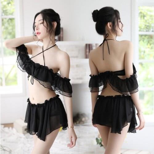 Women Sexy Lolita Lingerie Sets Lace Bra and Pant Set Femme Underwear Bralette Intimate Ultra Thin Black White Bra Panties