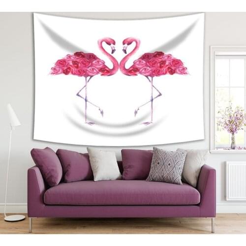 Tapestry Tropical Exotic Flamingos with Rose Floral Wings Romantic Birds Nature Artwork Wholesale