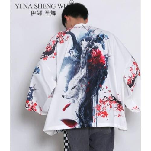 Japanese Mens Fashion Kimono Cardigan Japanese Print Loose Shirt Tops Summer Casual Man Kimono Coat Yukata Sun Protective Jacket