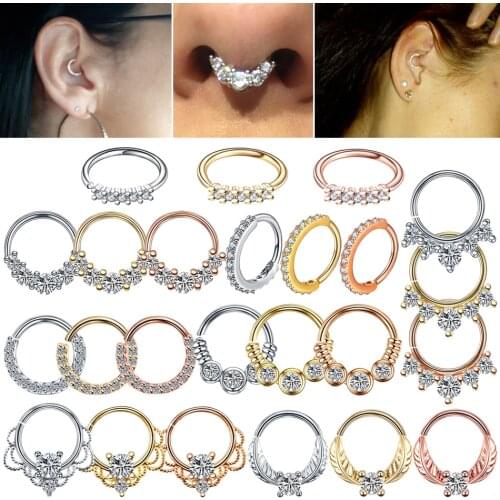 1PC Real Pierced Septo Nose Rings Daith Gem Cartilage Tragus Piercing Ear Septum Helix Clicker Rings Conch Rook Piercing Jewelry