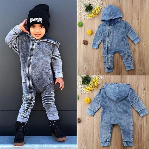 PUDCOCO Newest Newborn Kids Baby Boy Girl Denim Hoodies Zipper Rompers Jumpsuit Pants Spring Fashion Outfit Child Clothes 0-3T