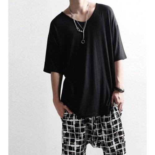 Korean trendy mens summer loose bottoming shirt half-sleeved V-neck short-sleeved T-shirt trend t wild black tide brand hip-hop