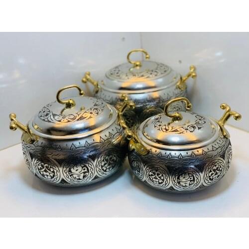 Copper hand-crafted casserole pot Quality heavy copper pots Three sizes quality saucepan with brass handles