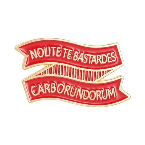 Cartoon Diy Red Ribbon Golden Border Slogan "NOLITE TE BASTARDES CARBORUNDORUM" Enamel Brooch Denim Leather Backpack Badge