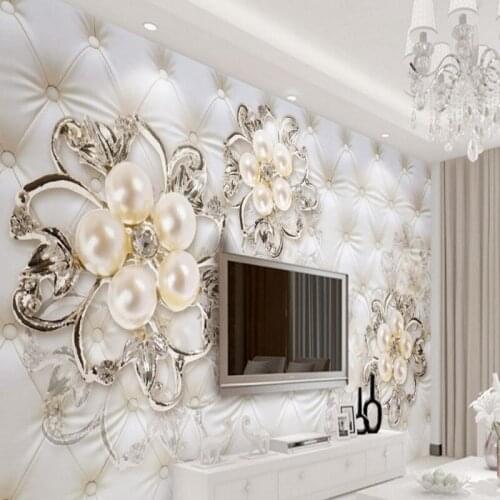 Beibehang custom wallpaper 3d beautiful European soft bag pearl flower living room bedroom sofa TV background wall painting