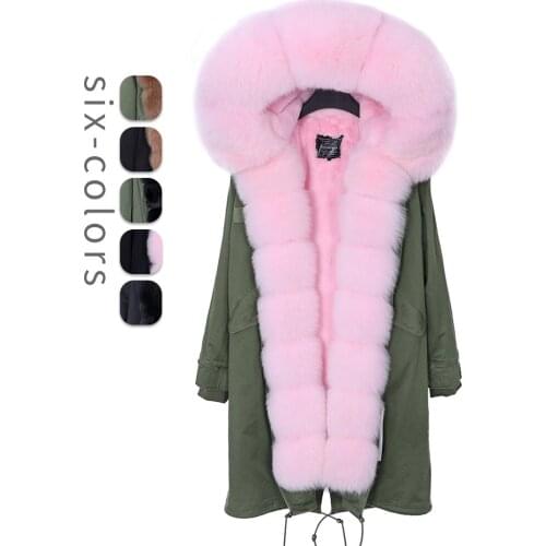 Real Fur Coat Winter Jacket Women Long Parka Real Fox Fur Army Green Jacket Big Fox Fur Collar Winter Coat ODDFOX Brand