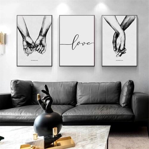 Nordic Poster Black And White Holding Hands Canvas Painting Abstract Lover Quote Minimalist Wall Art Pictures Living Room Decor