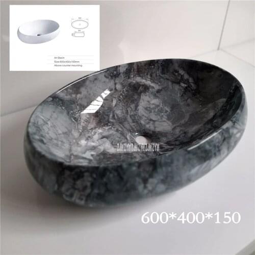 097 Retro Marble Vein Rectangle Ceramic Sink High Temperature Firing Hand Wash Sink Simple Hotel Above Counter Basin Bowl