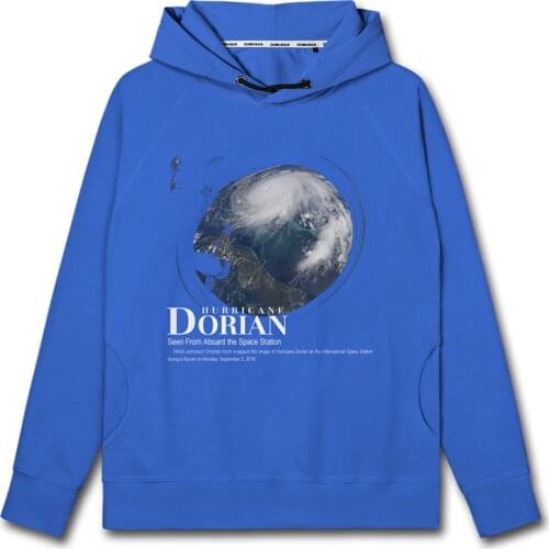 Looks down on cloud hurricane Dorian earth in outer space mens hoodies fashion jerseys casual winter men autumn clothes