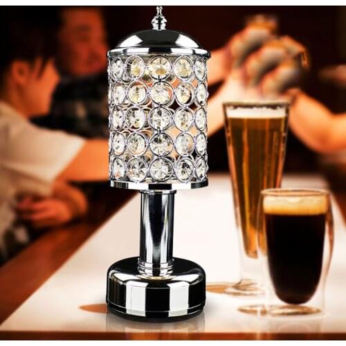 Thrisdar Crystal Silver LED Bar Table Light Cordless Restuarant Dining Room Coffee Shop Table Night Light Bedside table light