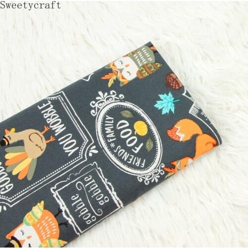140x50cm Poplin Cotton Fabric Fox Food Prints Cloth Sewing Quilting Fabrics For Patchwork Needlework DIY Handmade Accessories
