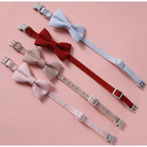Cat Collar Solid Color Bowknot Puppy Chihuahua Collars with Bell Adjustable Safety Buckle Cats Bow Tie Pets Accessories