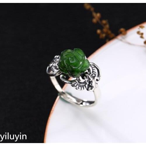 KJJEAXCMY Boutique jewelry S925 Sterling Silver Antique inlaid and jade jade bats Rose Opening female ring