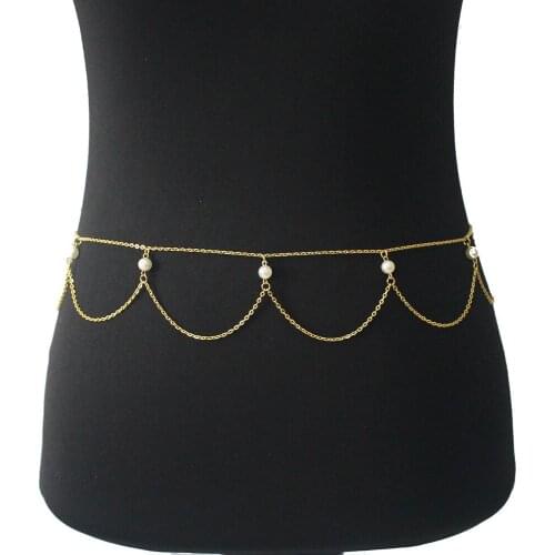 Bohemia Summer Beach Body Jewelry For Women Accessory Gold Colors Imitation Pearl Waist Belly Chains
