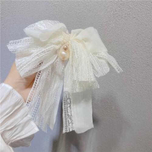 Women Elegant Fashion Bowknot Hair Clip Headdress Crystal pearls Spring Clip Hairpin Headwear Hari Accessories