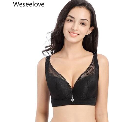 Weseelove Plus Size Women 110DE Soutien Gorge Bralette Black Push Up Soft Steel Popped Adjustable Gather Sexy Womens Bra X30-5