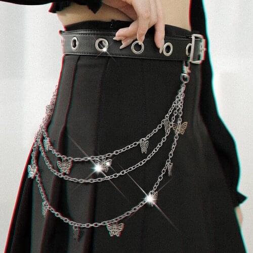 Korea Ulzzang gothic butterfly belt metal belt casual fashion Harajuku female jk hip-hop dark Vintage ins punk belt