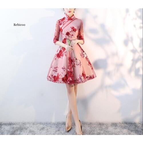 Lace Novelty A-Line Lady Cheongsam Half Sleeve Elegant Women Qipao Oversize 3XL Vestidso Sexy Bride Wedding Party Dress Gown